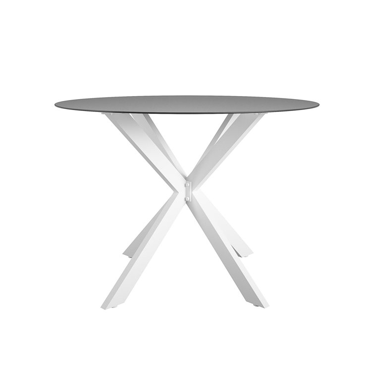 White and Black Round Glass Top Dining Table