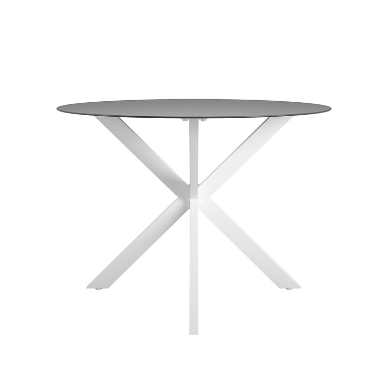 White and Black Round Glass Top Dining Table