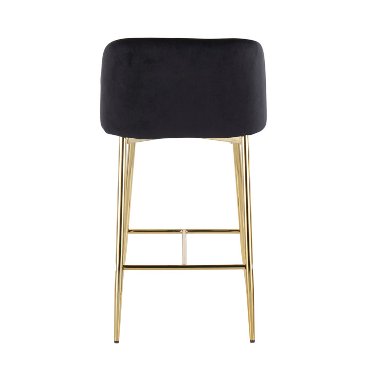 Elegant Gold Steel and Cream Velvet Counter Stools, Set of 2