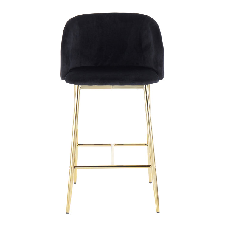 Elegant Gold Steel and Cream Velvet Counter Stools, Set of 2