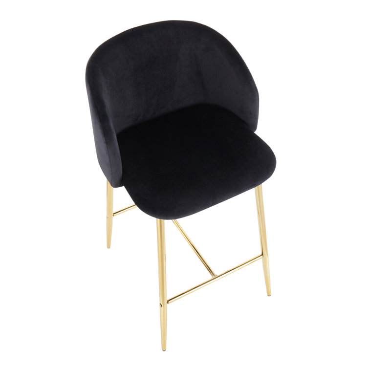 Elegant Gold Steel and Cream Velvet Counter Stools, Set of 2