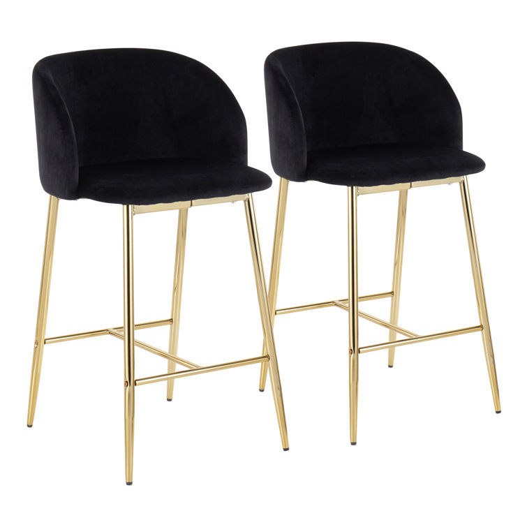 Elegant Gold Steel and Cream Velvet Counter Stools, Set of 2