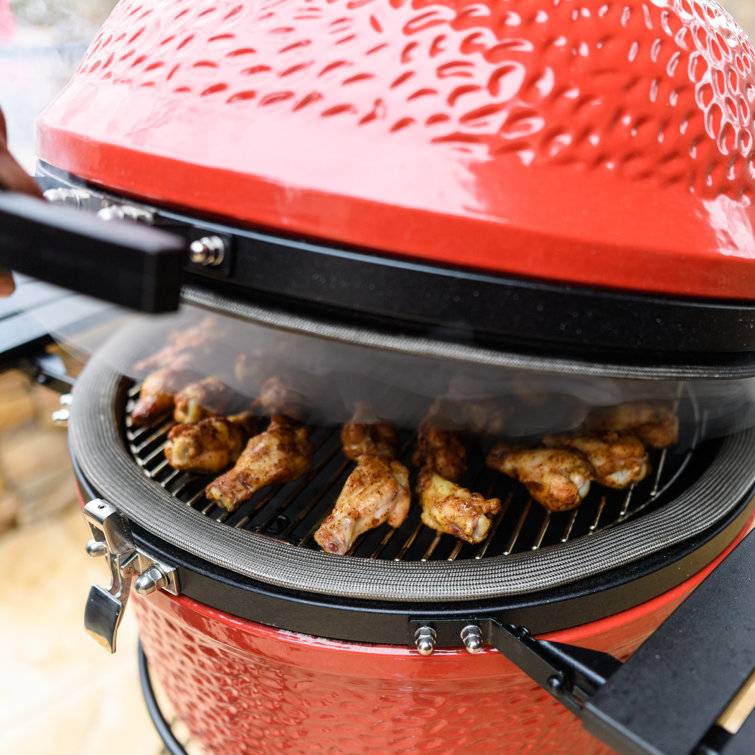 Classic Red 18-inch Ceramic Charcoal Grill with Cart and Shelves