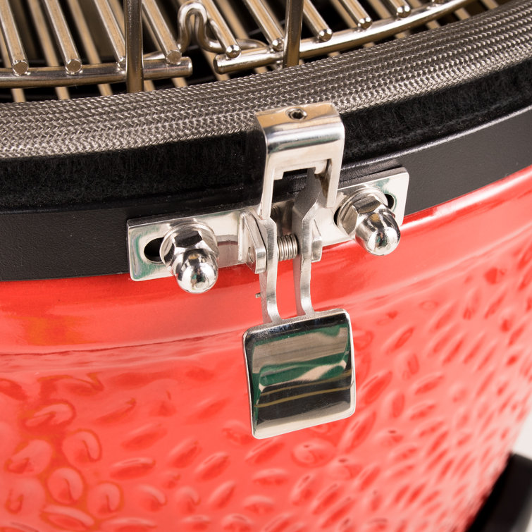 Classic Red 18-inch Ceramic Charcoal Grill with Cart and Shelves