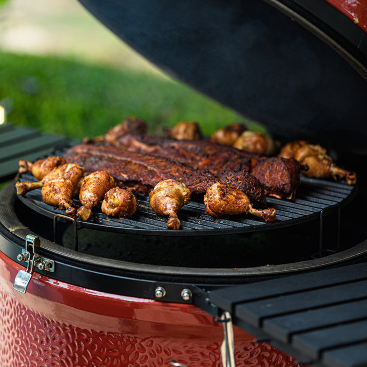 Classic Red 18-inch Ceramic Charcoal Grill with Cart and Shelves