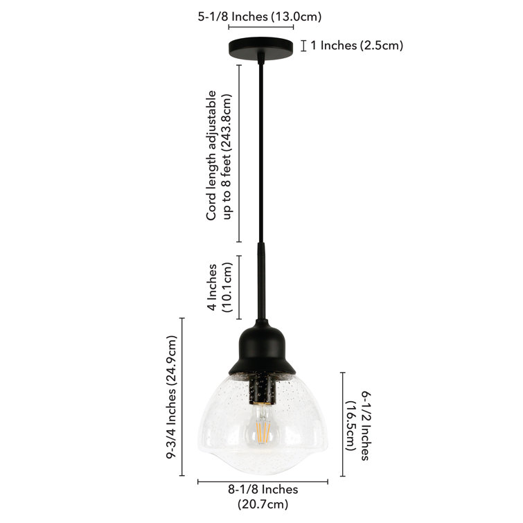 Brooks 8.12" Blackened Bronze and Seeded Glass Adjustable Pendant