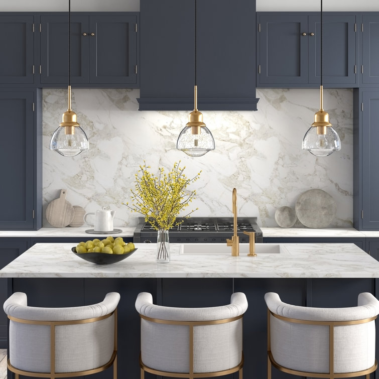 Brass and Seeded Glass Single Pendant Light