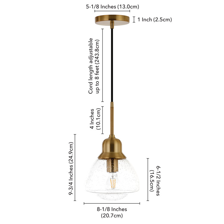 Brass and Seeded Glass Single Pendant Light