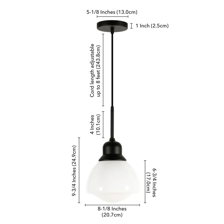 Brooks Transitional Blackened Bronze Drum Pendant with White Milk Glass