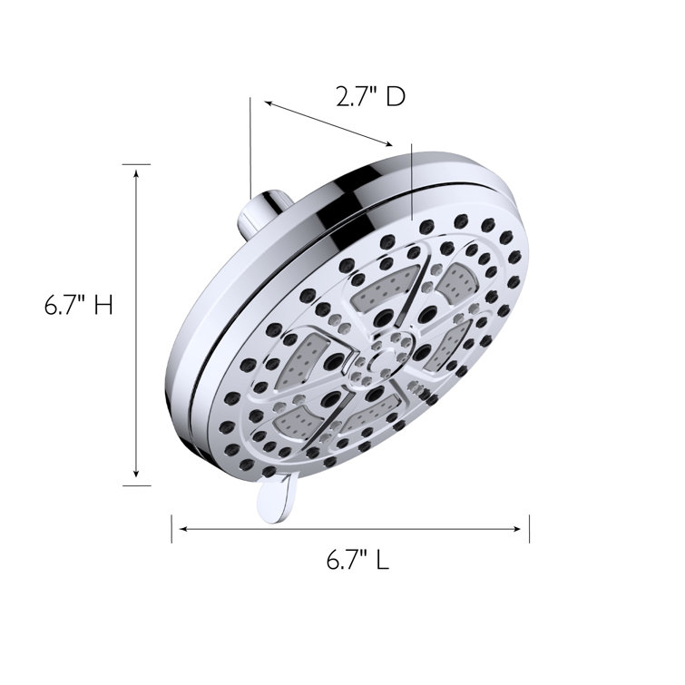 Mills Modern 7-inch Chrome 6-Function Wall Mounted Shower Head