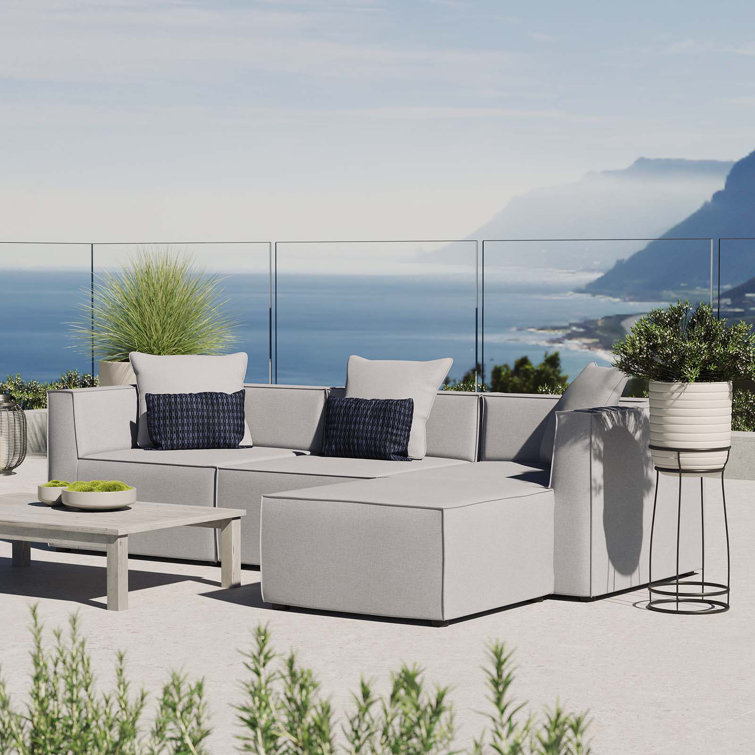 Gray Aluminum Outdoor Patio Sectional Sofa with Cushions