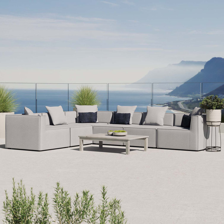 Gray Aluminum 6-Piece Outdoor Sectional Sofa with Cushions