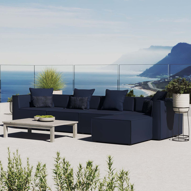 Navy Aluminum 5-Piece Outdoor Sectional Sofa