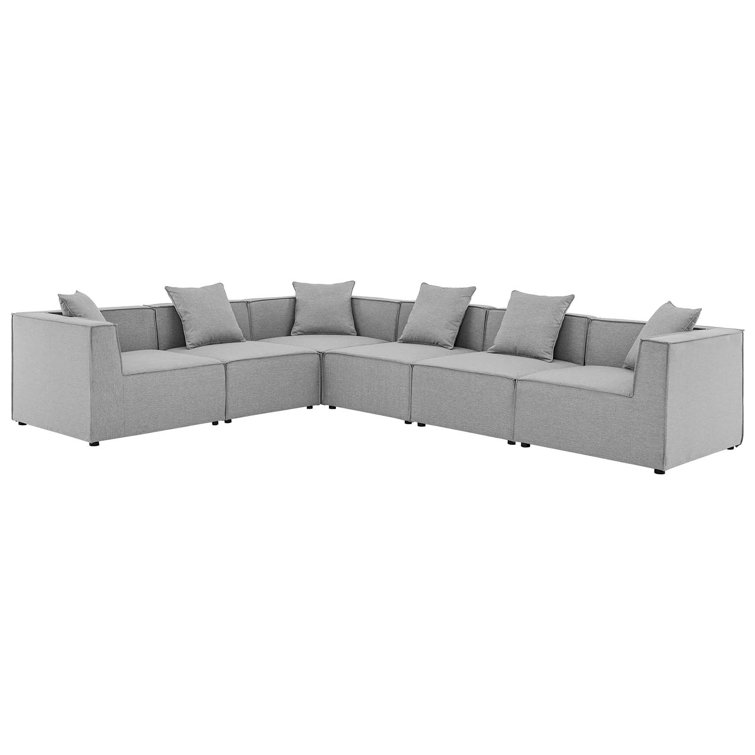 Gray Aluminum 6-Piece Outdoor Sectional Sofa with Cushions