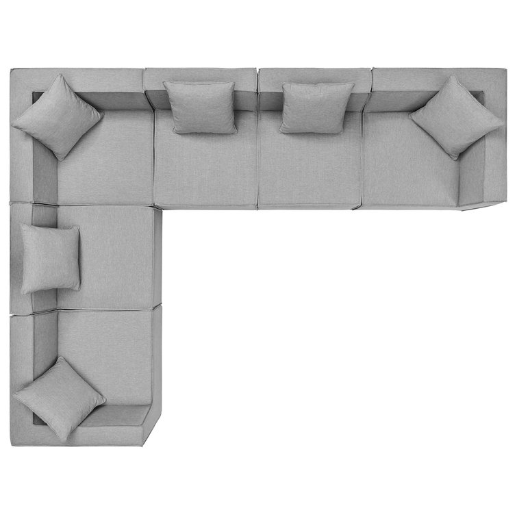 Gray Aluminum 6-Piece Outdoor Sectional Sofa with Cushions