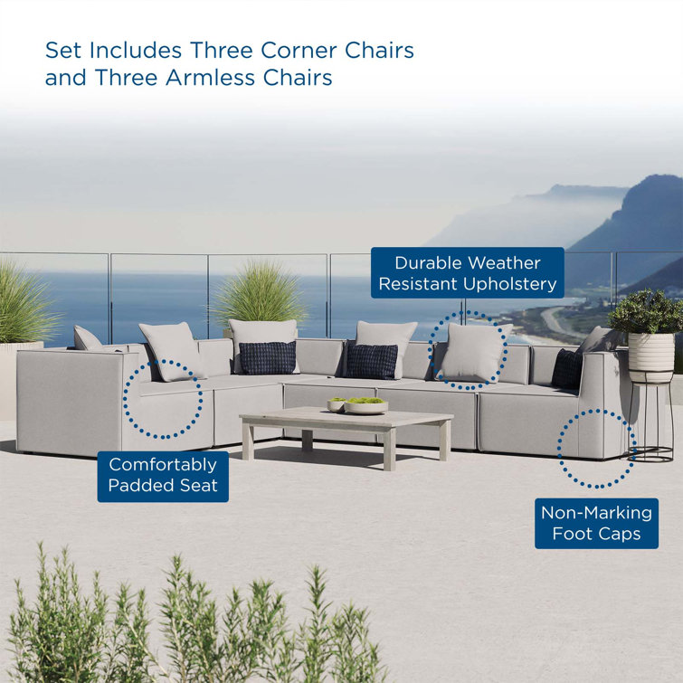 Gray Aluminum 6-Piece Outdoor Sectional Sofa with Cushions