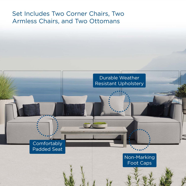 Gray Aluminum 6-Piece Outdoor Sectional Sofa with Cushions