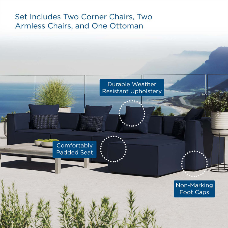 Navy Aluminum 5-Piece Outdoor Sectional Sofa