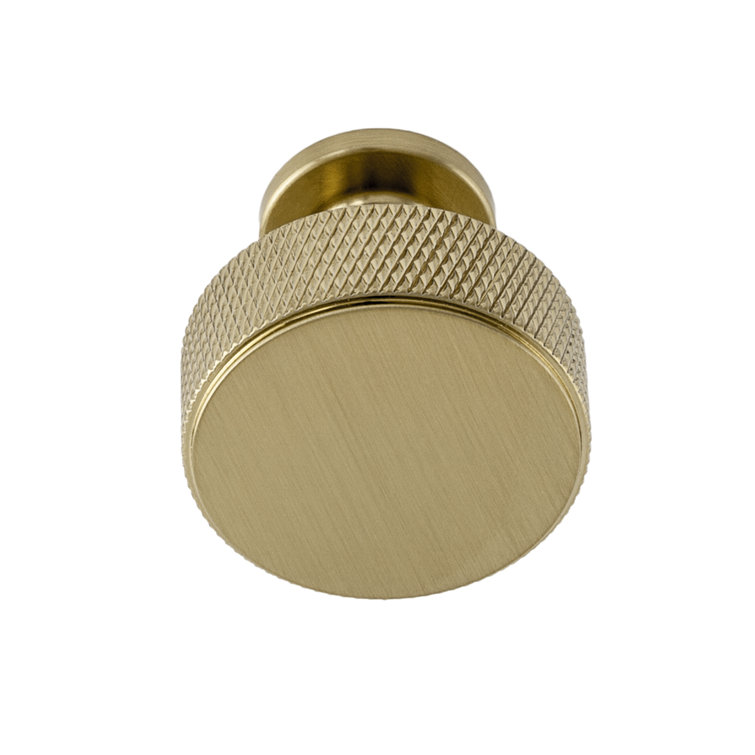 Satin Brass Round Knurled Cabinet Knob with Mounting Hardware