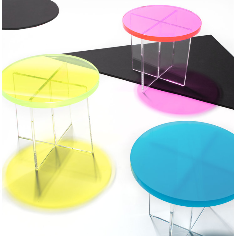 Edwards Turquoise Round Acrylic Accent Table with Clear Base