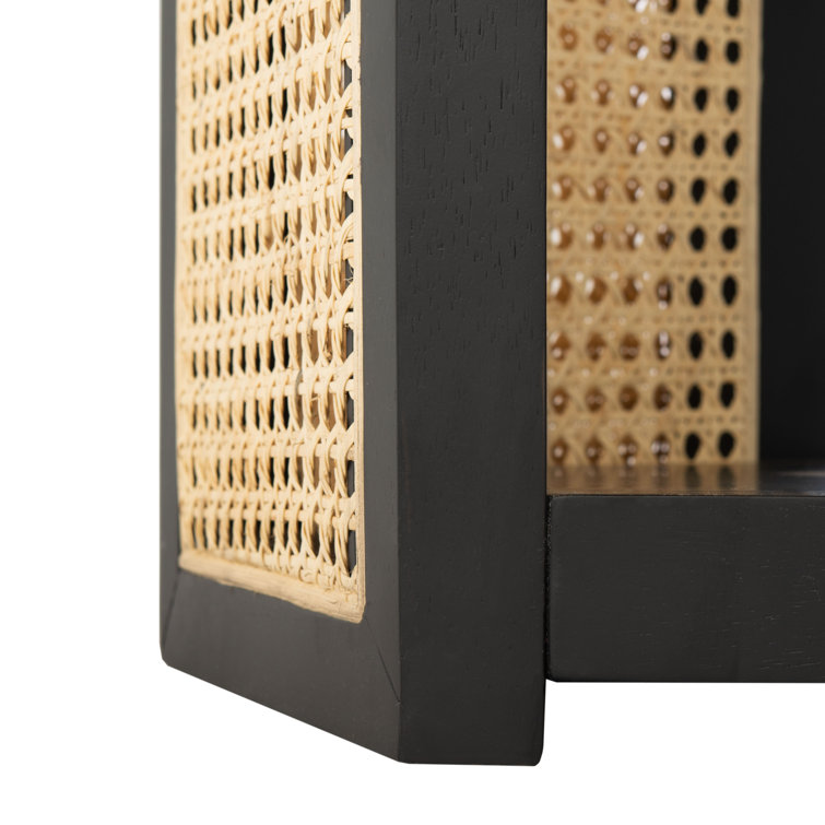 Black Wood Console Table with Woven Rattan Sides