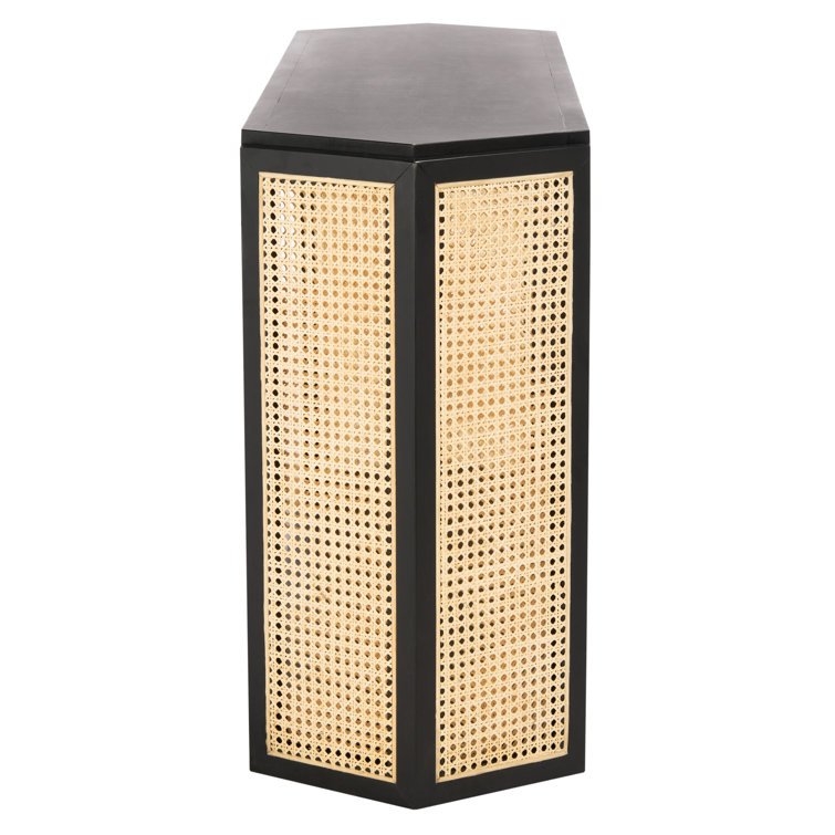 Black Wood Console Table with Woven Rattan Sides