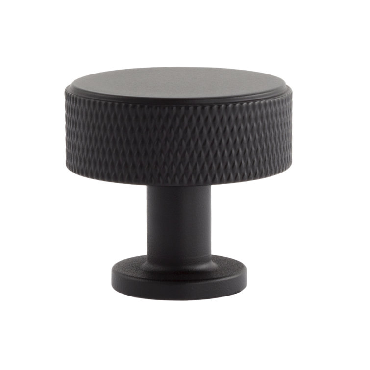 Kent Knurled Matte Black Round Cabinet Knob with Mounting Hardware