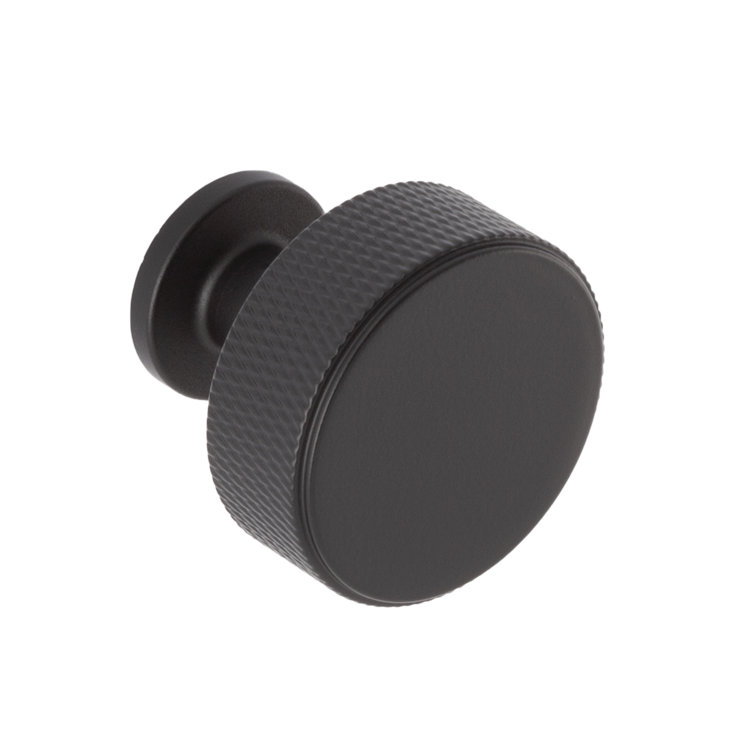 Kent Knurled Matte Black Round Cabinet Knob with Mounting Hardware
