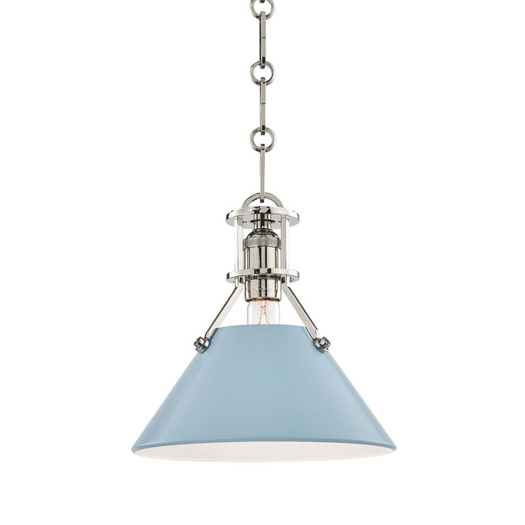 Polished Nickel and Blue Bird Steel Pendant Light