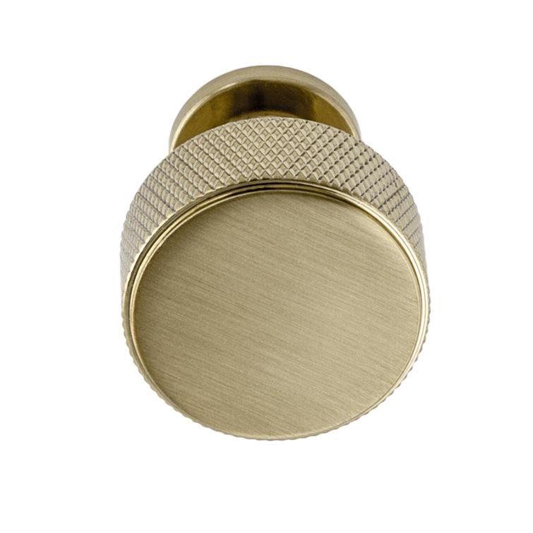 Satin Brass Round Knurled Cabinet Knob with Mounting Hardware