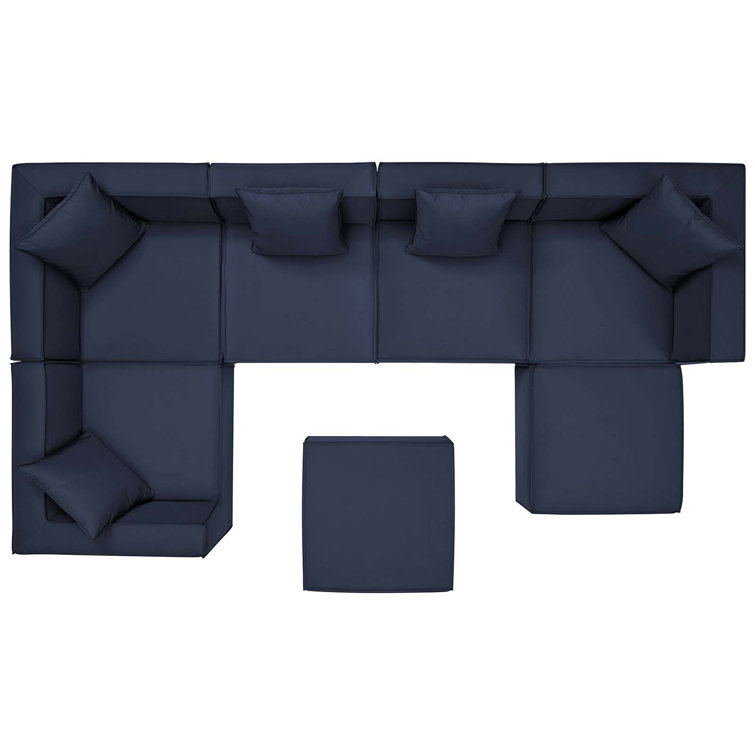 Navy Aluminum 7-Piece Outdoor Sectional Sofa Set