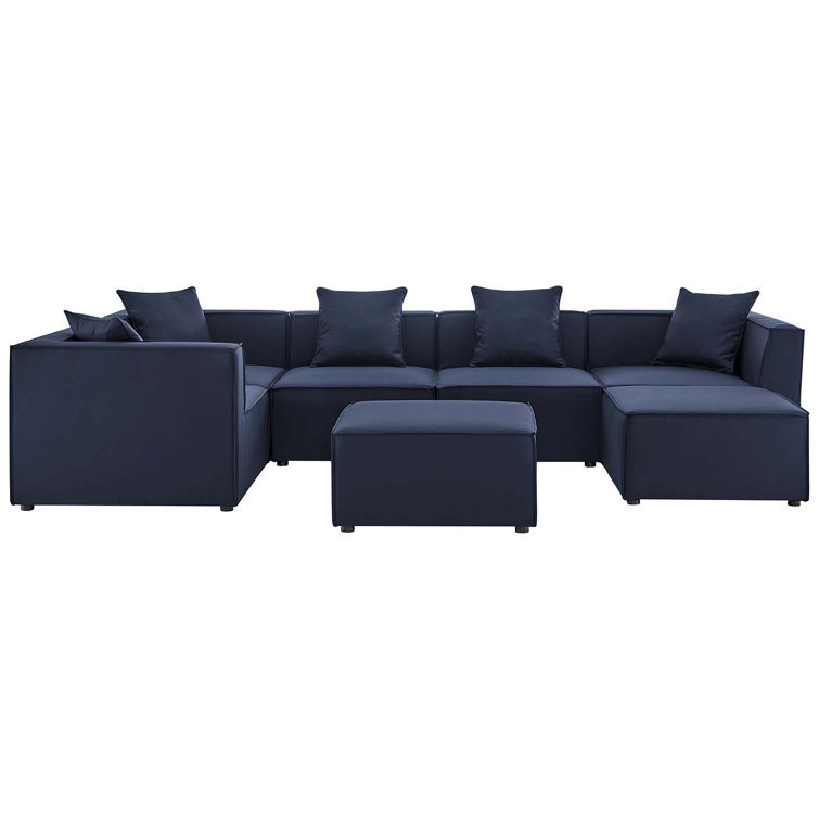 Navy Aluminum 7-Piece Outdoor Sectional Sofa Set