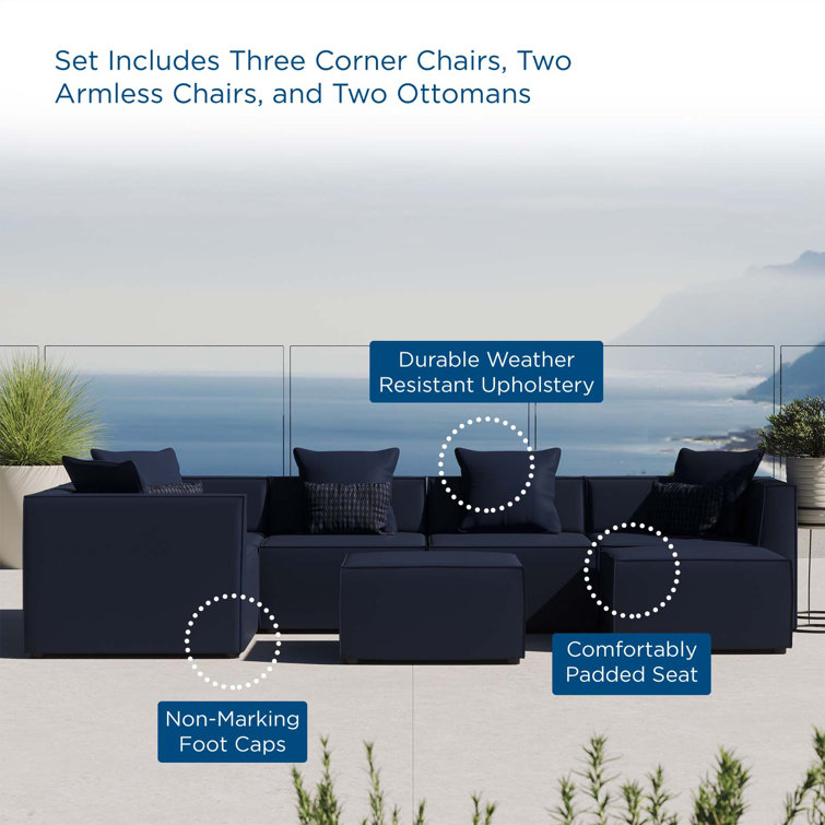 Navy Aluminum 7-Piece Outdoor Sectional Sofa Set