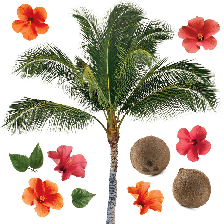 Oversized Palm Tree and Hibiscus Flower Decal Set for Kids