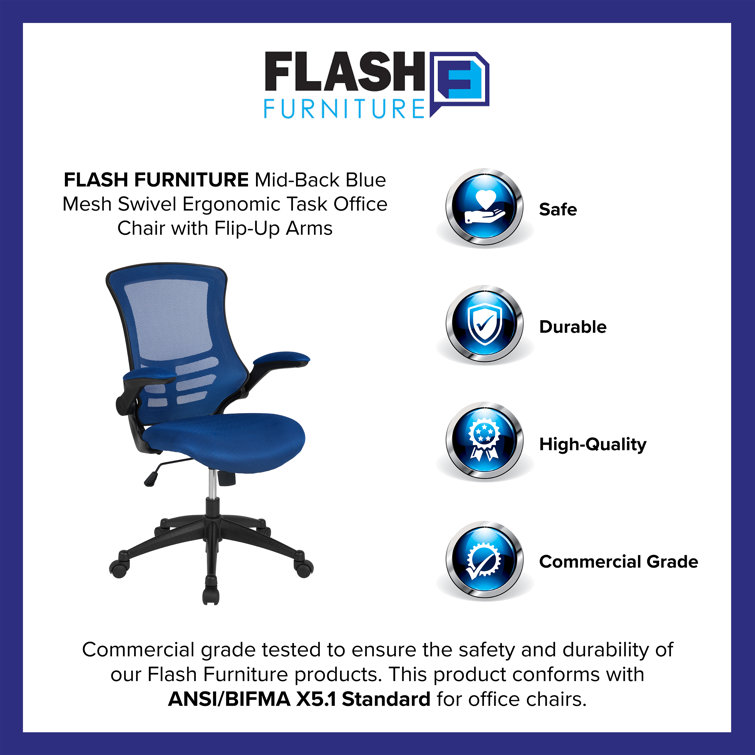 Blue Mesh Mid-Back Ergonomic Office Chair with Adjustable Arms