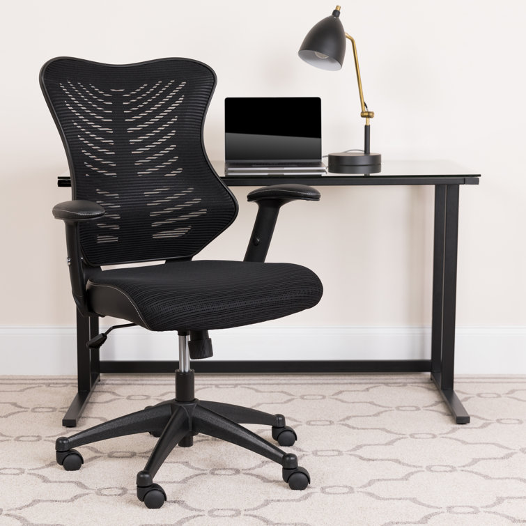 Contemporary High-Back Black Mesh & Leather Executive Office Chair with Adjustable Arms