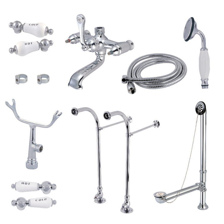 Polished Chrome Vintage Freestanding Clawfoot Tub Faucet Set