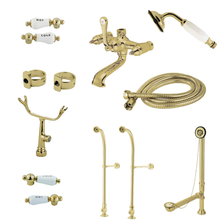Polished Brass Vintage Freestanding Clawfoot Tub Faucet Set