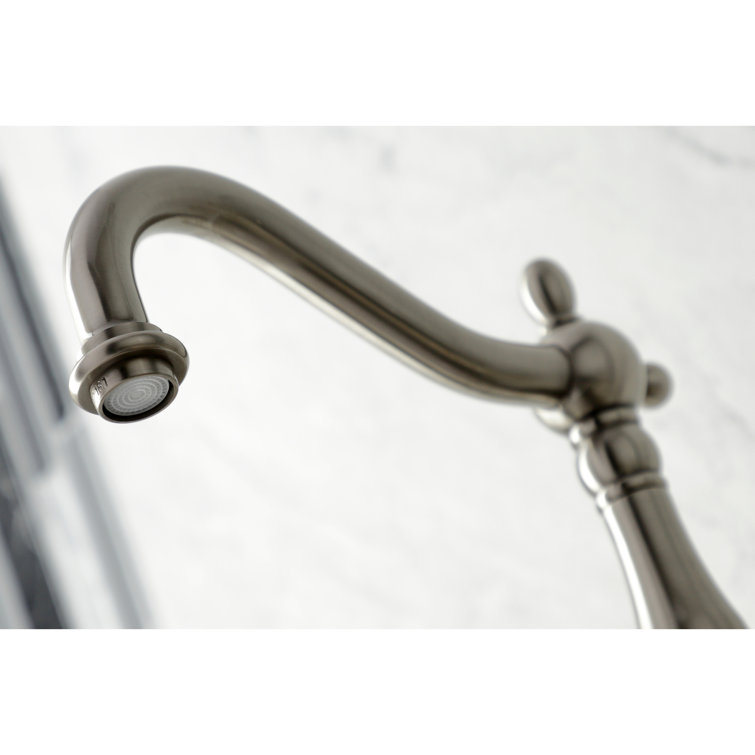 Heritage Brushed Nickel Wall-Mount Kitchen Faucet with Brass Sprayer