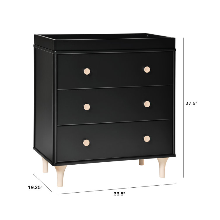 Black and Natural 3-Drawer Changer Dresser with Tray