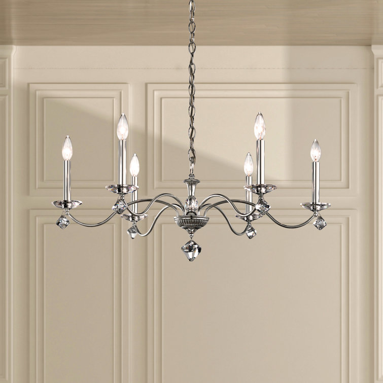 Elegance Polished Silver 6-Light Chandelier with Clear Heritage Crystal