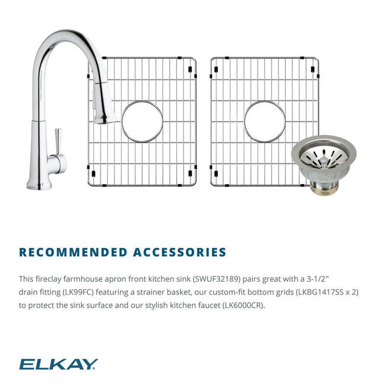 Elkay 33" White Fireclay Double Bowl Farmhouse Sink
