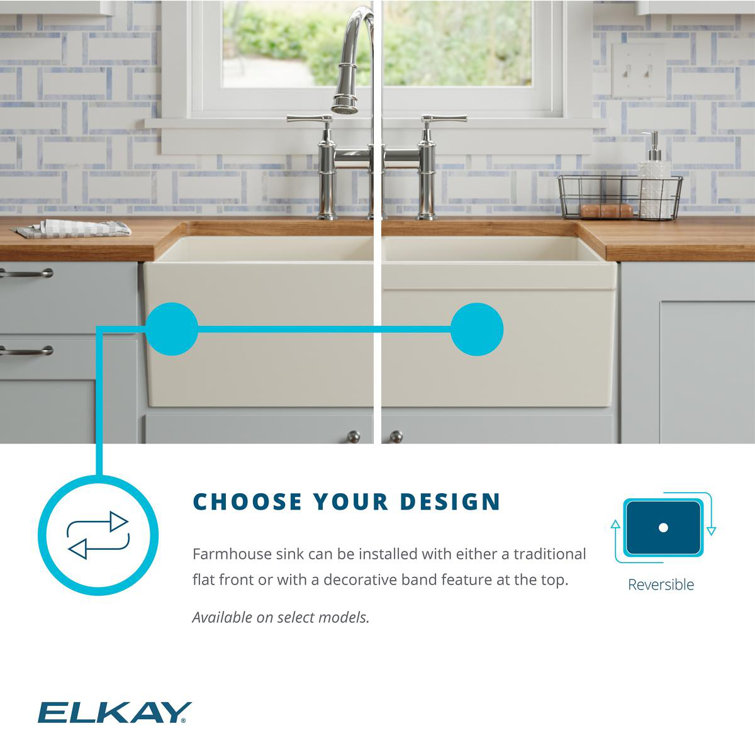 Elkay 33" White Fireclay Double Bowl Farmhouse Sink