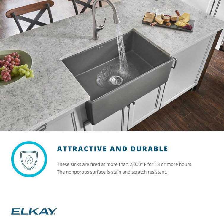 Matte Gray Fireclay Farmhouse Drop-in Single Bowl Sink