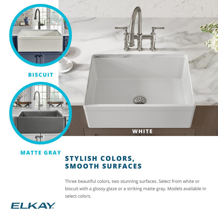 Gloss White Fireclay Farmhouse Single Bowl Kitchen Sink