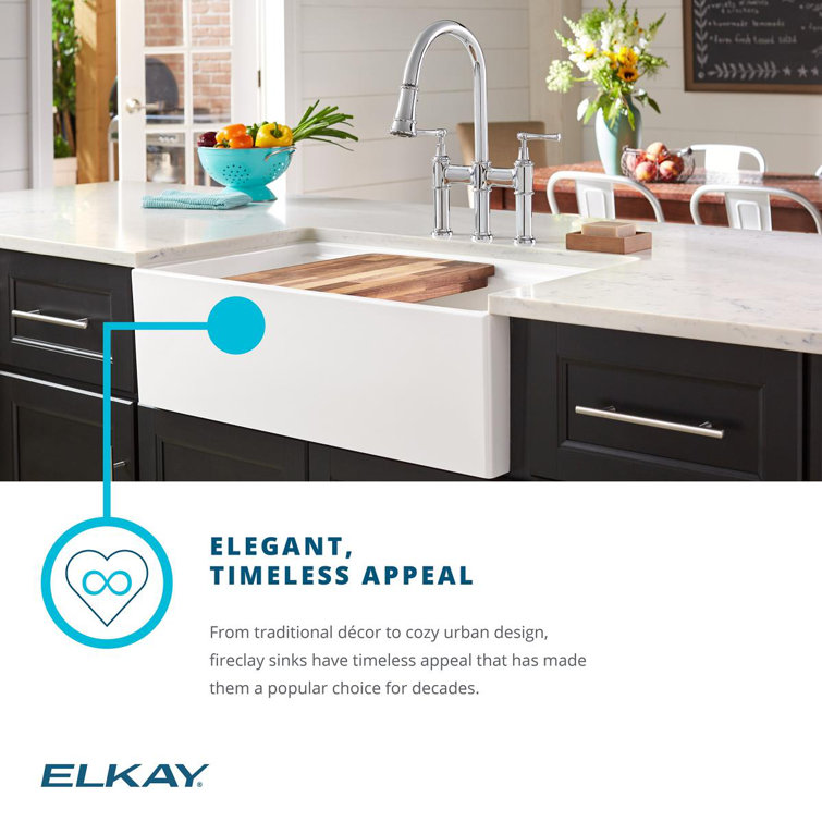 33" White Fireclay Double Bowl Farmhouse Kitchen Sink