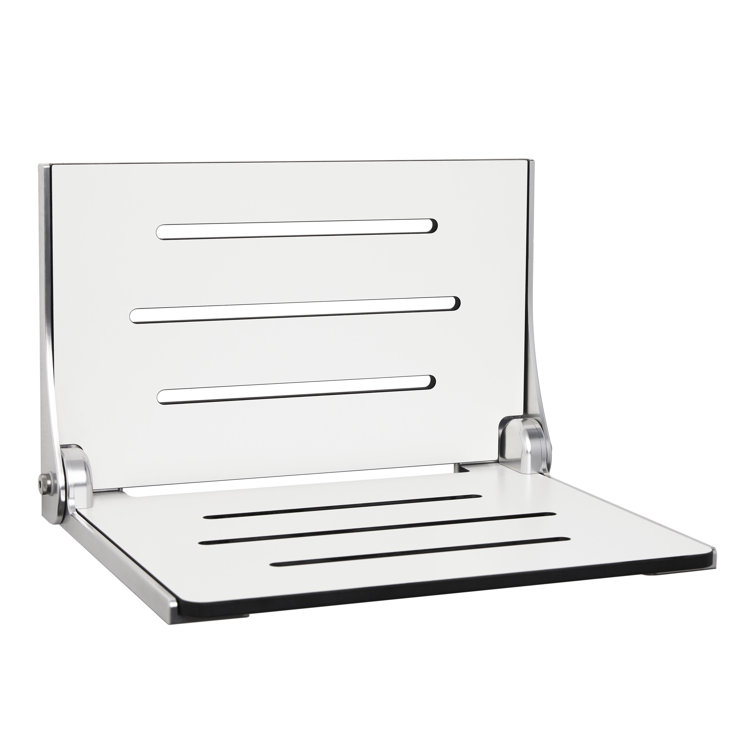 White Matte Teak Folding Wall-Mounted Shower Seat