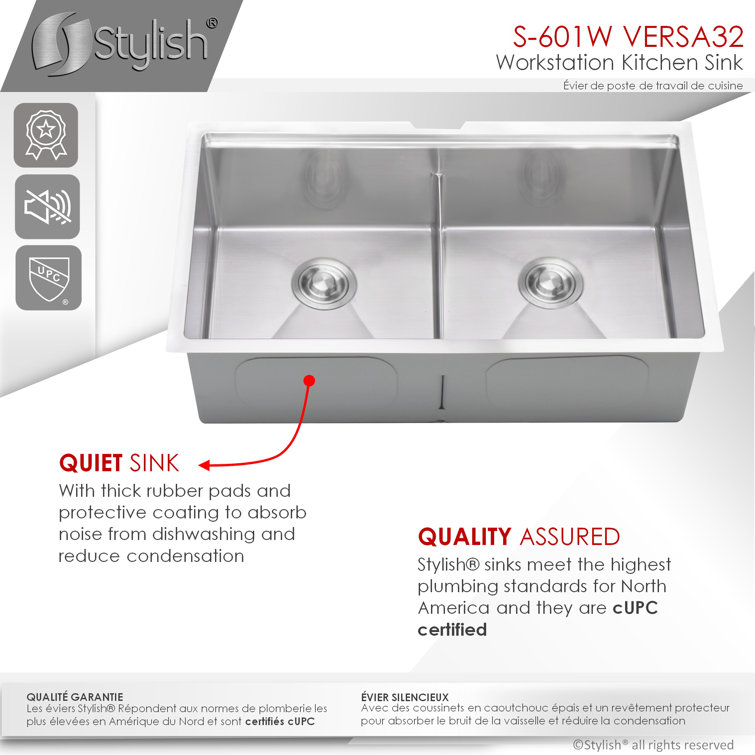 32" Stainless Steel Double Bowl Workstation Kitchen Sink with Accessories