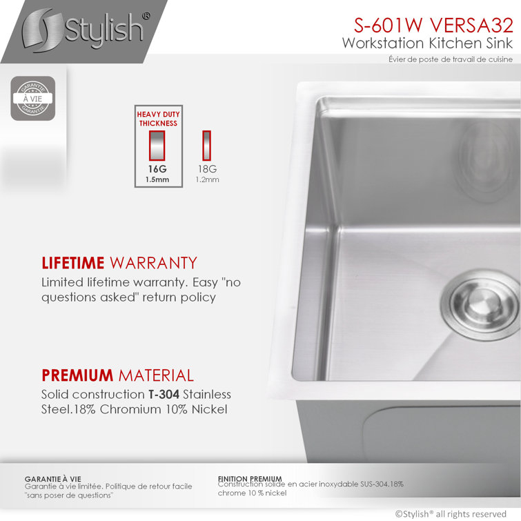 32" Stainless Steel Double Bowl Workstation Kitchen Sink with Accessories