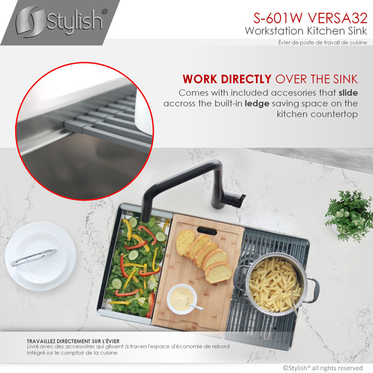 32" Stainless Steel Double Bowl Workstation Kitchen Sink with Accessories